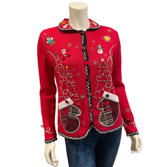 Vintage Beaded Patchwork Christmas Cardigan Sweater - Picture 14 of 14